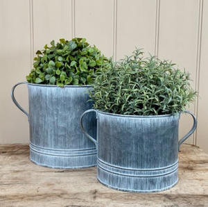 AGED METAL TAPERED HANDLED PLANTER- LARGE