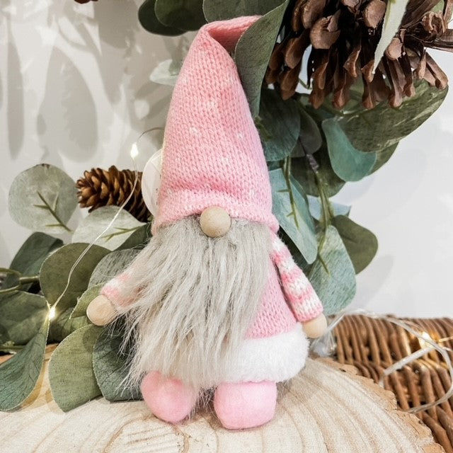 Pale Pink Gonk Tomte with stripped sleeve sweater