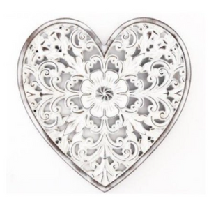 RUSTIC WHITE CARVED HEART PANEL SMALL